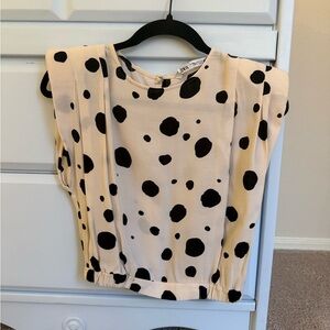 Zara Black and Cream Polka Dot Top
